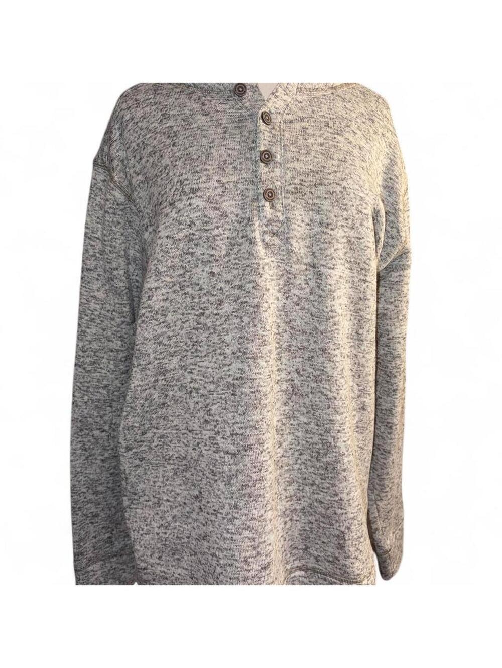 Weatherproof Vintage Men's XL Marled Grey Henley Fleece Pullover Sweater